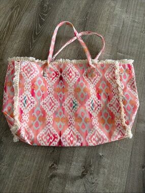 Pink Patterned Fringe Tote Bag